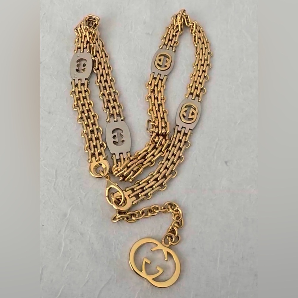Gucci Gold and Silver Interlocking GG Chain Belt - Picture 15 of 16